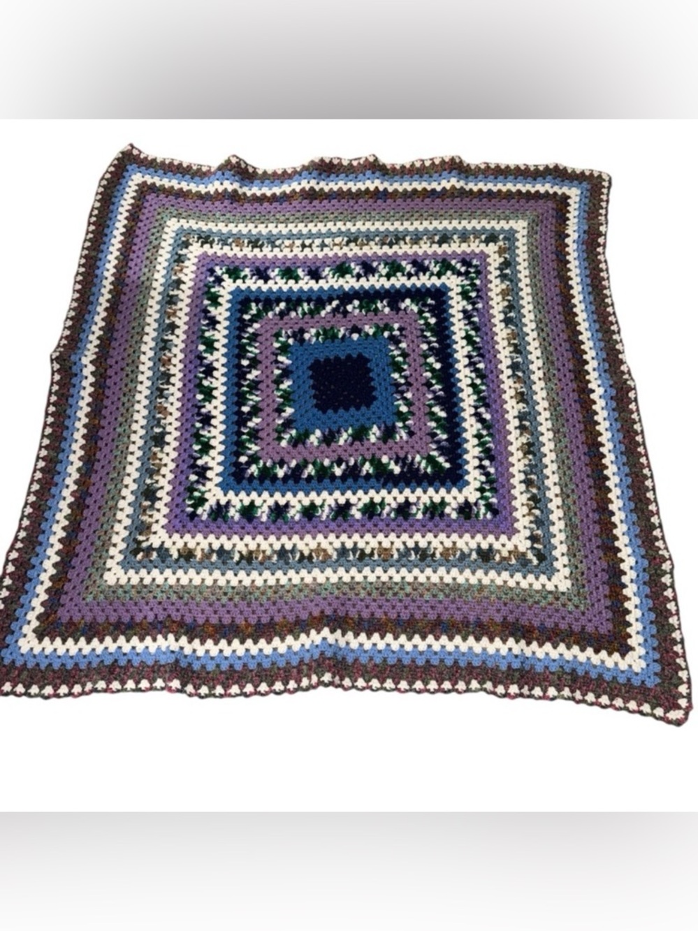 📌Handmade Crochet Granny Square Throw Blanket Blue Purple Green Afghan 52x52